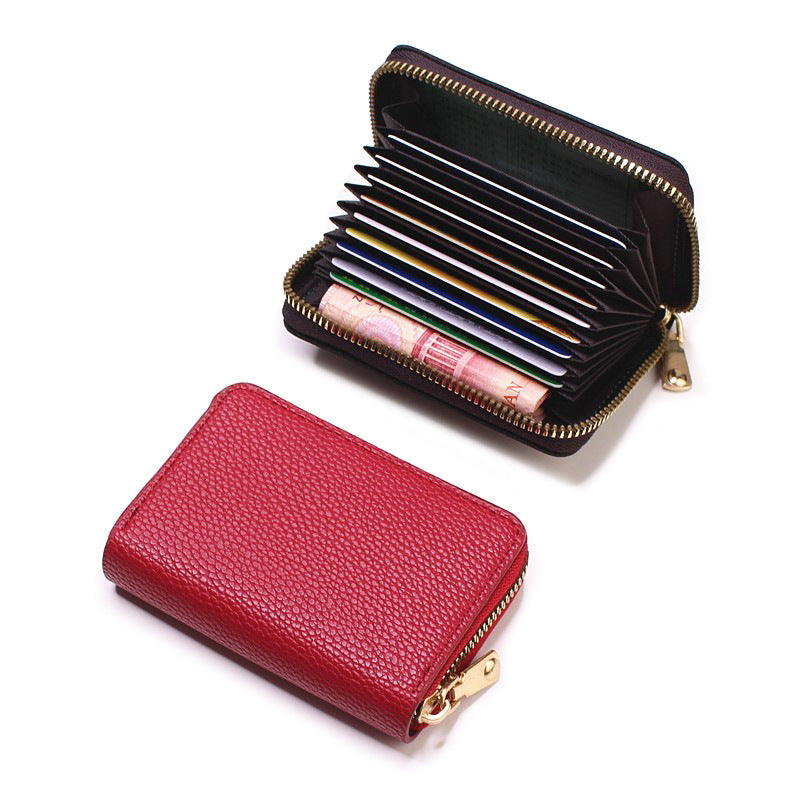 Women's Lychee Pattern Clamp Multiple Slots Large Card Holder