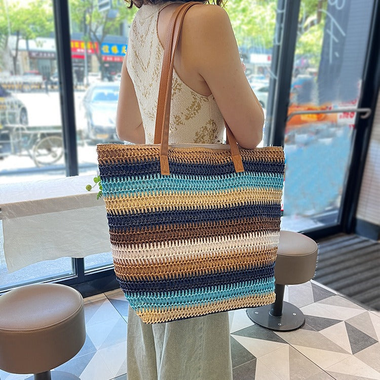 Color Handmade Environmental Protection Toilet Paper Straw Seaside Women's Shoulder Bag