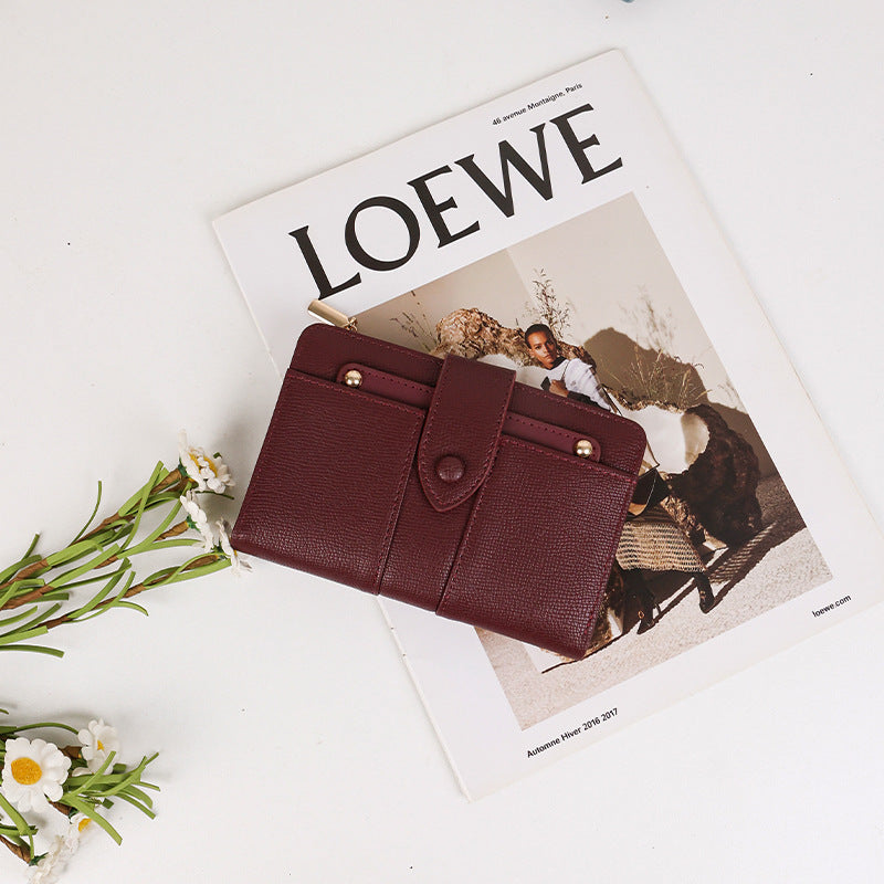 Women's Mid-length Solid Color High-grade Large Capacity Two Fold Folding Card Holder