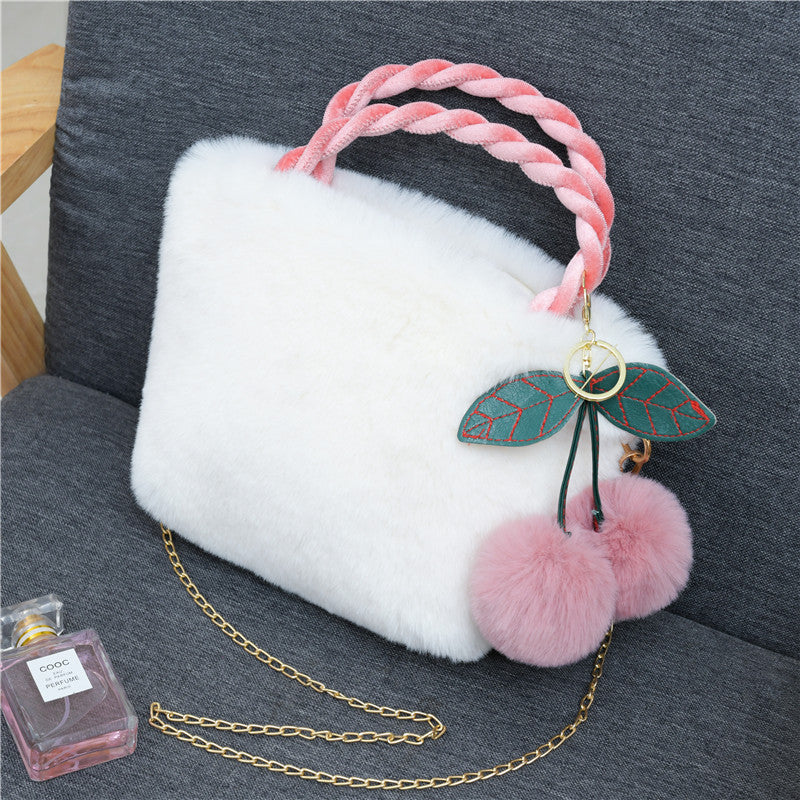 Women's Korean Style Rabbit Plush Cherry Embroidered Bags