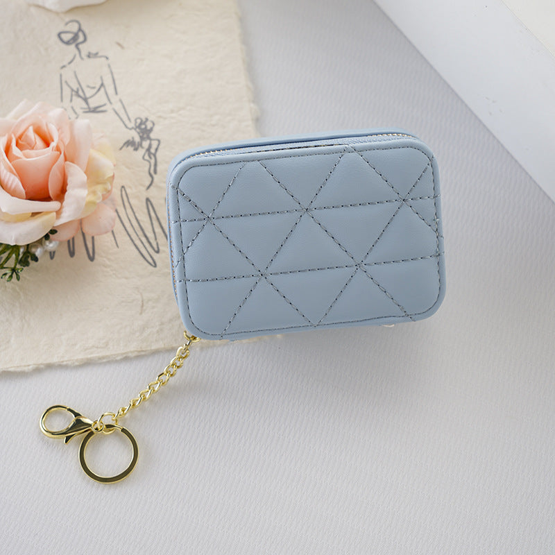 Mini Triangle Embroidery Thread With Mirror Simple Fashionable Solid Color Makeup Bag