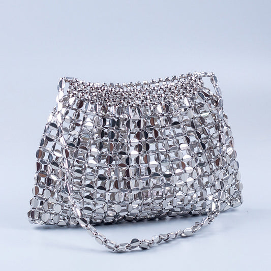 Flat Beads Beaded Weave Large Dumplings Shoulder Bags