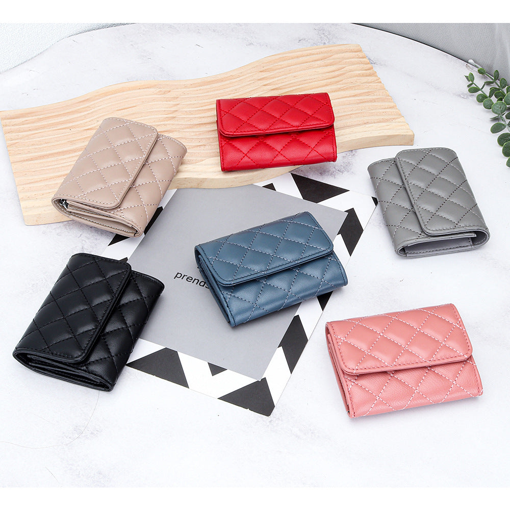 Women's Genuine Leather Short Fashion Rhombus Storage Ladies Wallet