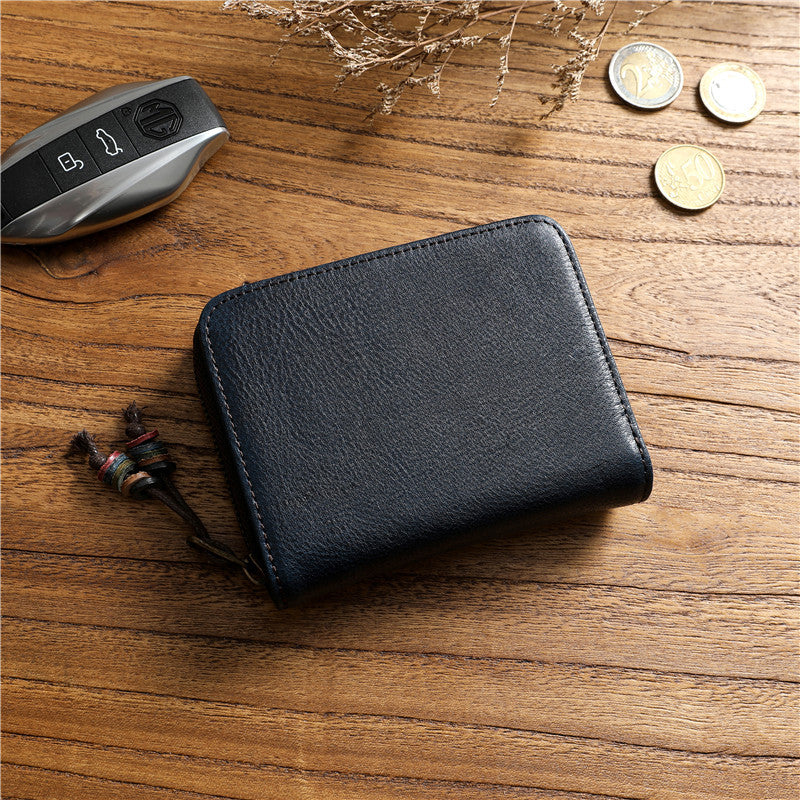 Men's Tanned Leather Cowhide Short Genuine Green Vertical Coin Purses