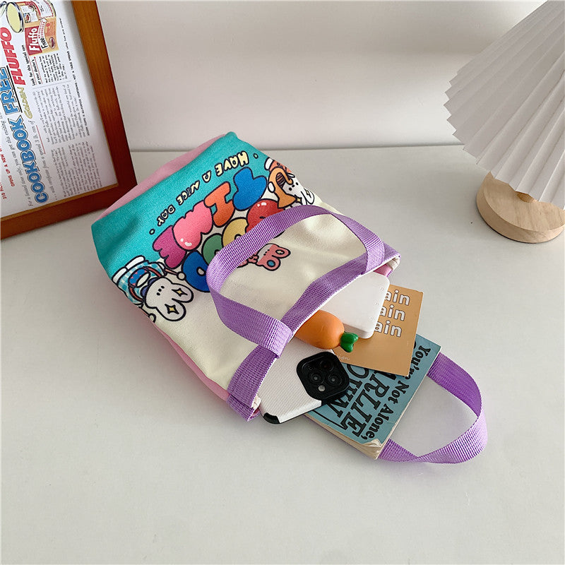 Cute Iti Printing Round Canvas Lunch Korean Style Handbags