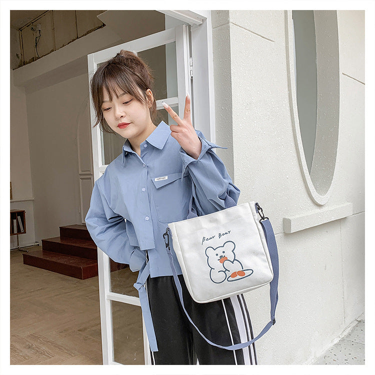 Women's Canvas Fresh Artistic Style Cartoon Cute Women's Shoulder Bag