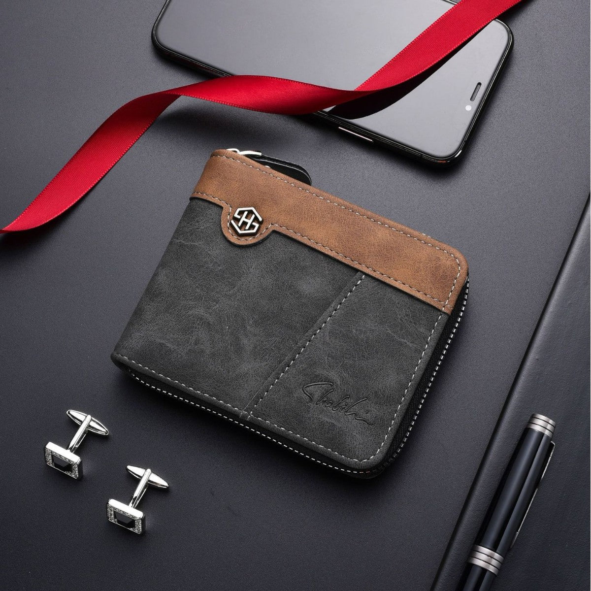 Men's Autumn Short Vintage Zipper Stitching Horizontal Men's Wallet