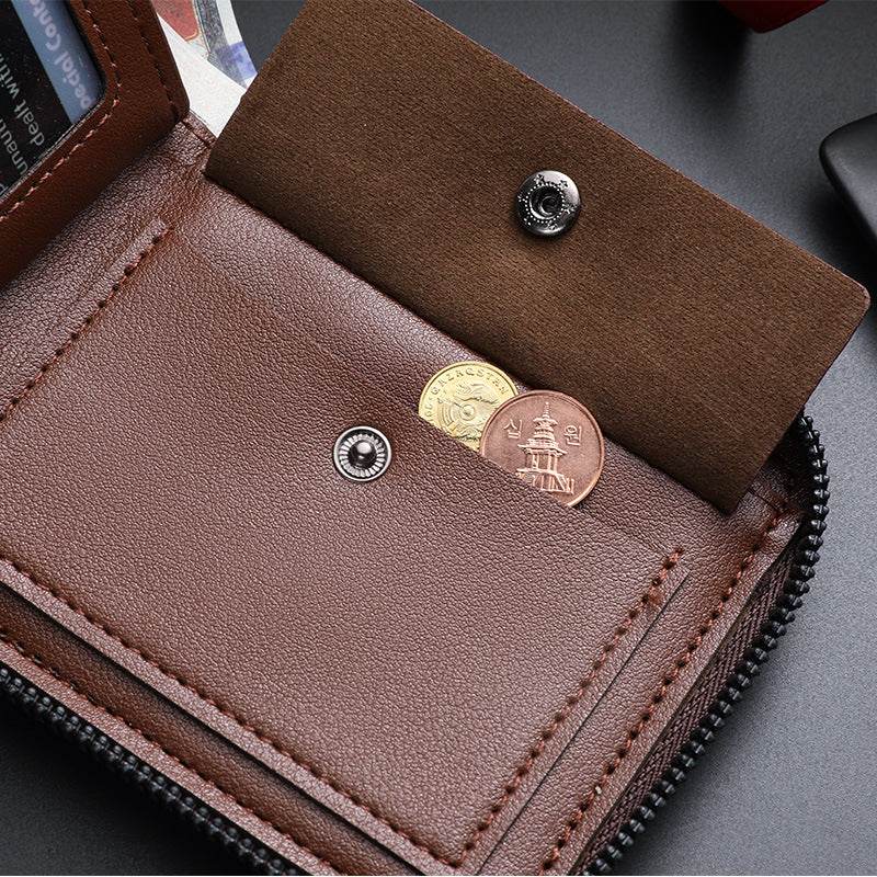 Men's Chain Retro Style Horizontal Zipper Fashion Short Men's Wallet