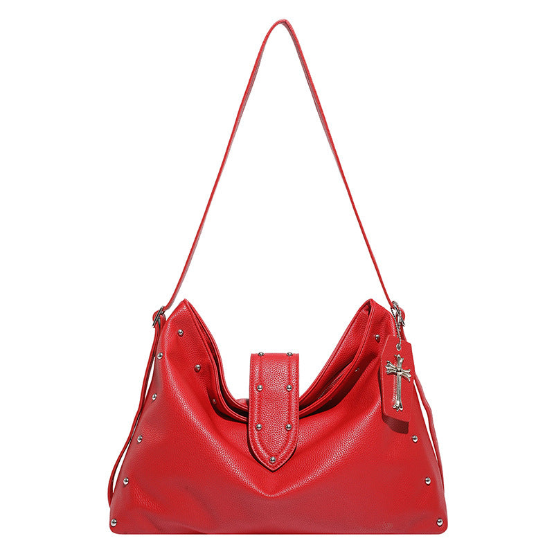 Women's Textured Rivet Solid Color Retro Large Bags
