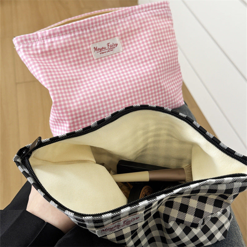 Simple Plaid Printed Niche Buggy Toiletry Makeup Bag