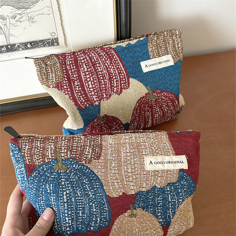 Color Pumpkin Canvas Storage Portable Toiletry Bags