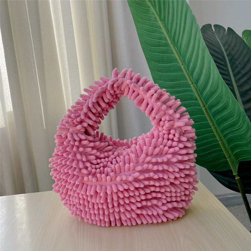 Plush Candy Color Lunch Box Cute Fashion Cotton Handbags