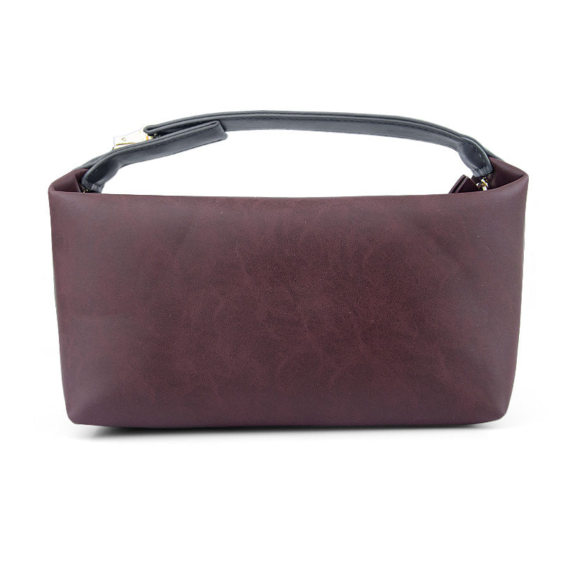 Crazy Horse Leather Large Capacity Portable Wash Makeup Bag