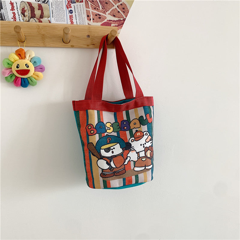 Cute Iti Printing Round Canvas Lunch Korean Style Handbags