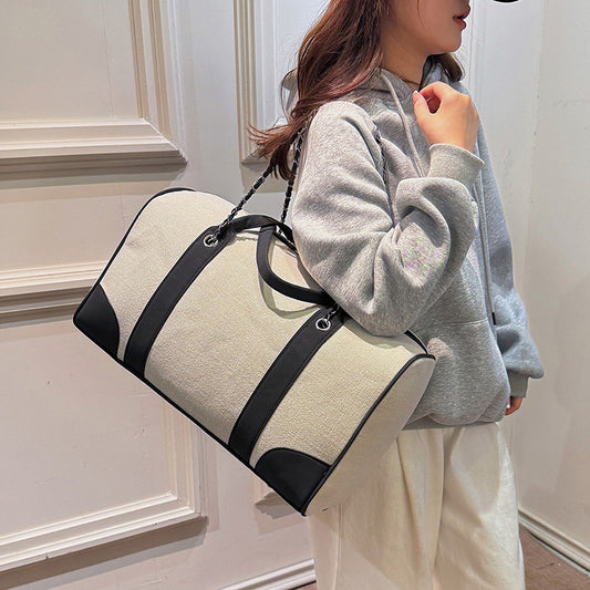 Women's Large Capacity Contrast Color Canvas Commuter Shoulder Bags