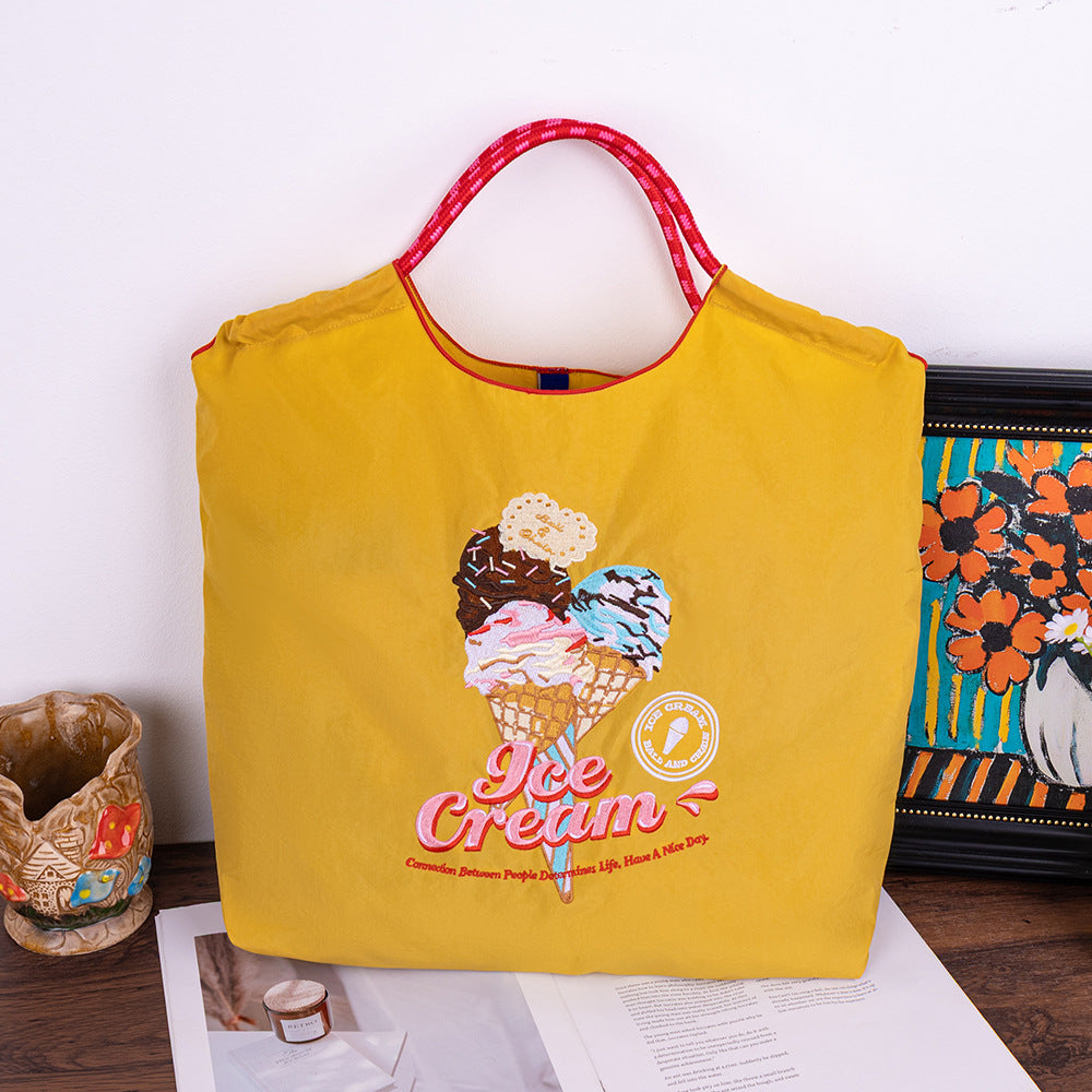Women's Summer Needle Embroidery Nylon Large Capacity Shoulder Bags