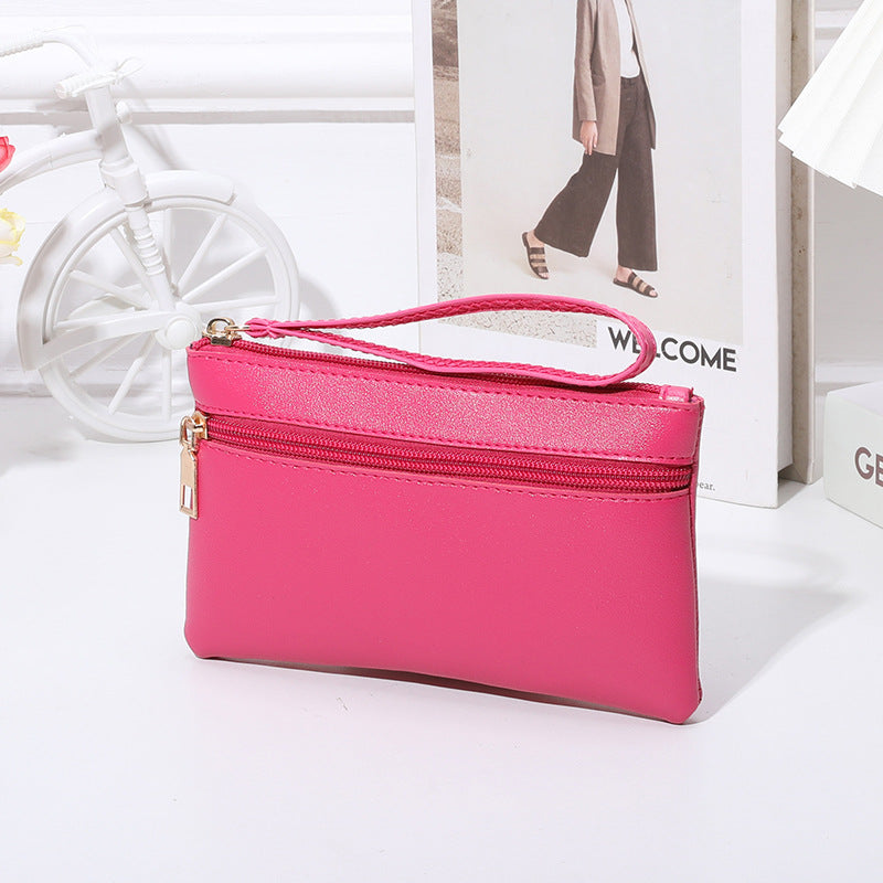 Women's Solid Color Double Zipper Mobile Mid-length Handbags