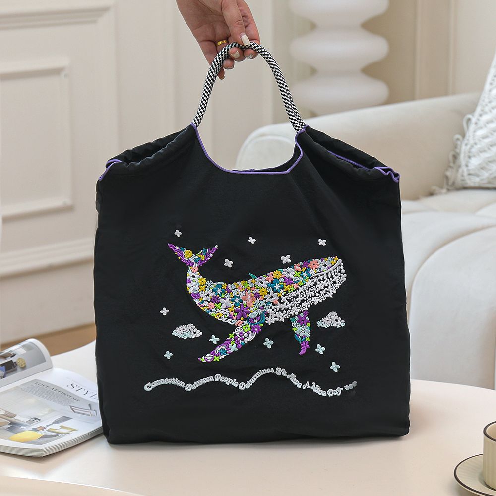 Women's Summer Needle Embroidery Nylon Large Capacity Shoulder Bags