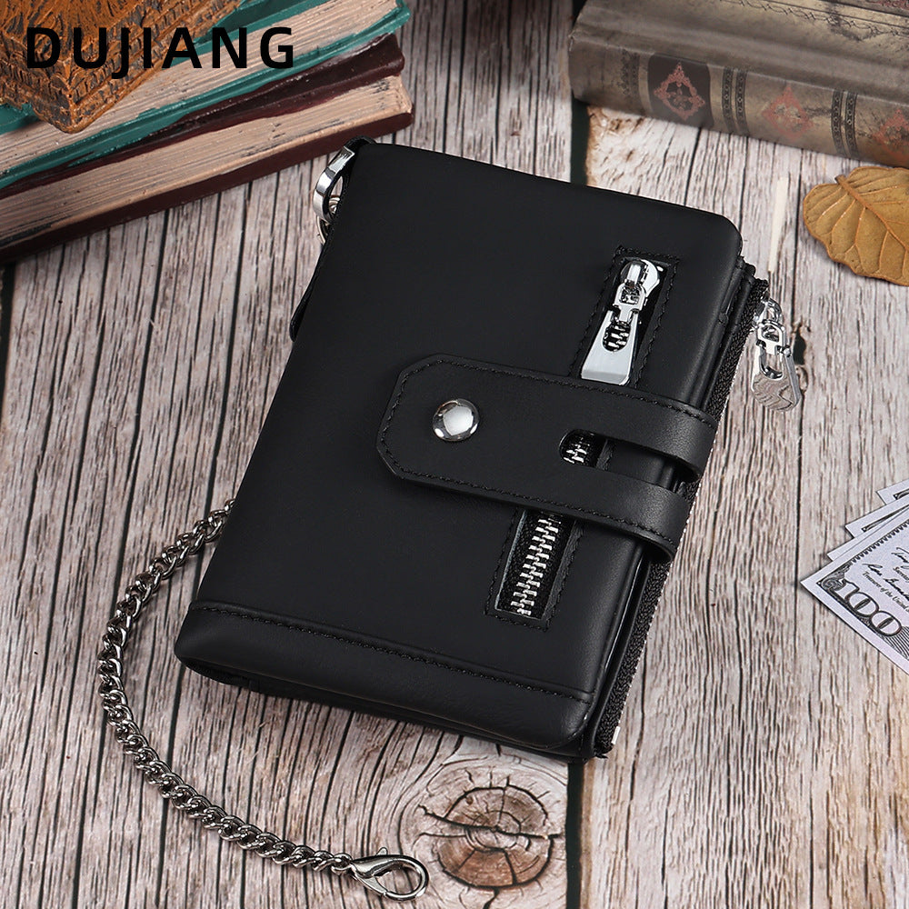 Men's Vintage Multiple Slots Large Capacity With Chain Genuine Leather Card Holder