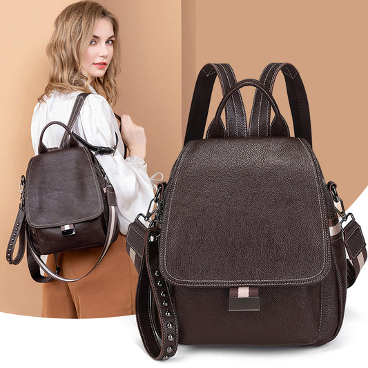 Women's Korean Genuine Leather Cowhide Flip Soft Backpacks