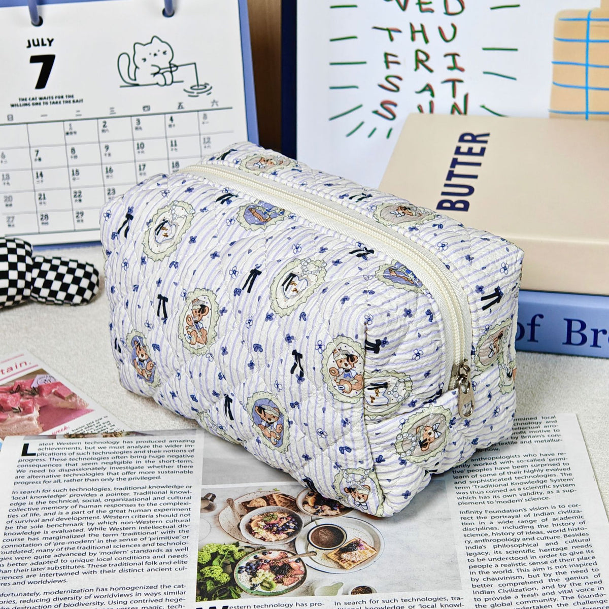 Bear Printing Vertical Large Capacity Portable Pillow Cosmetics Makeup Bag