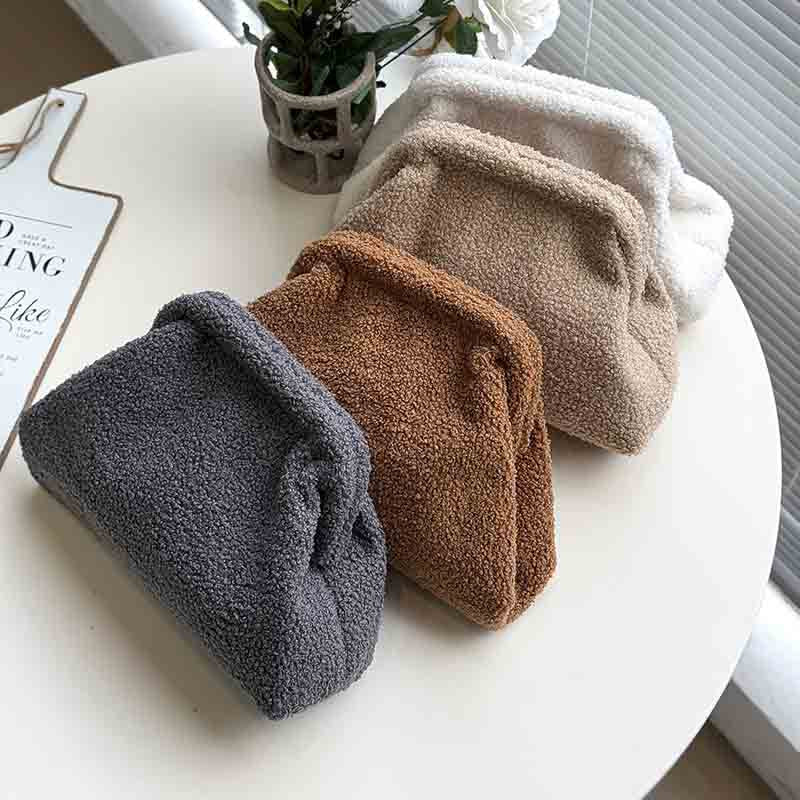 Soft Teddy Plush Toiletry Zipper Powder Cosmetic Bags