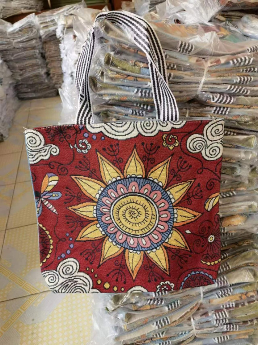 Women's Ethnic Style Canvas Large Jacquard Embroidered Elephant Versatile Shoulder Bags