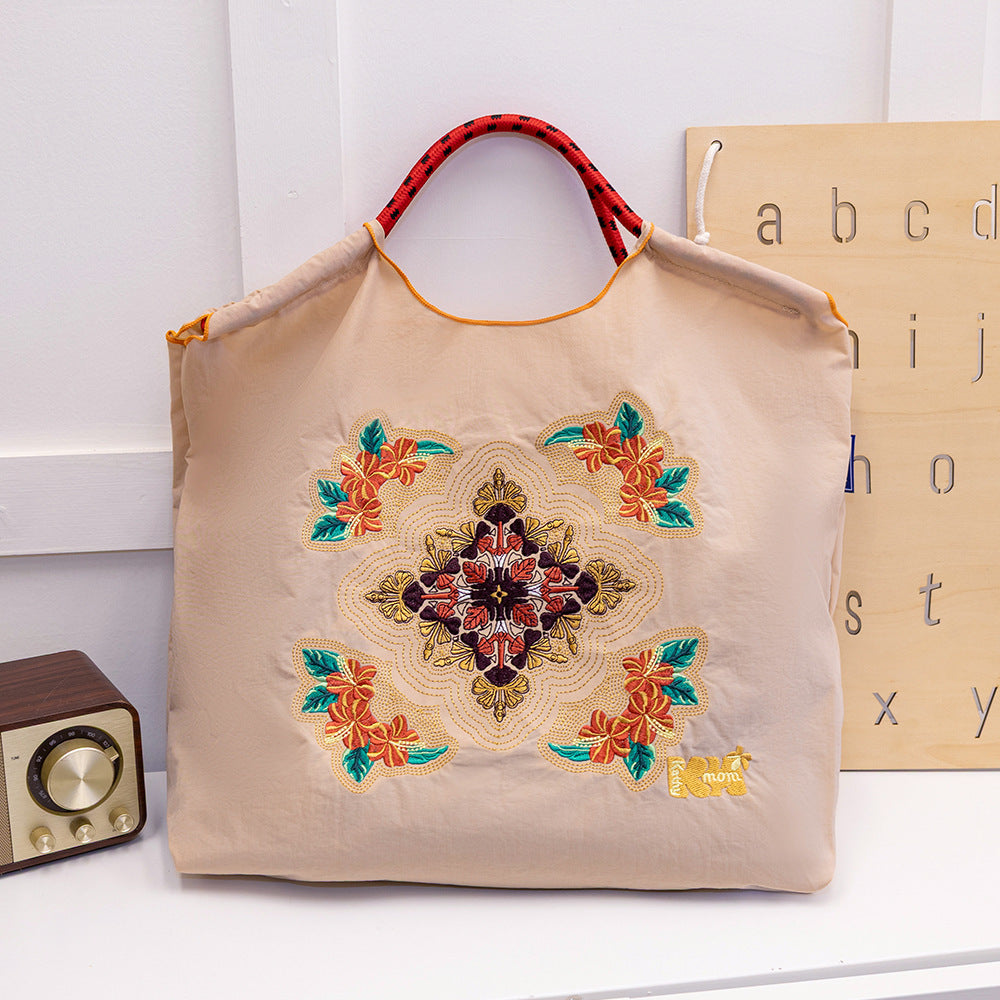 Women's Summer Needle Embroidery Nylon Large Capacity Shoulder Bags
