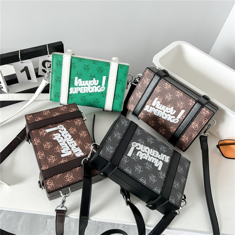 Men's Korean Style Trendy Printed Box Crossbody Bags
