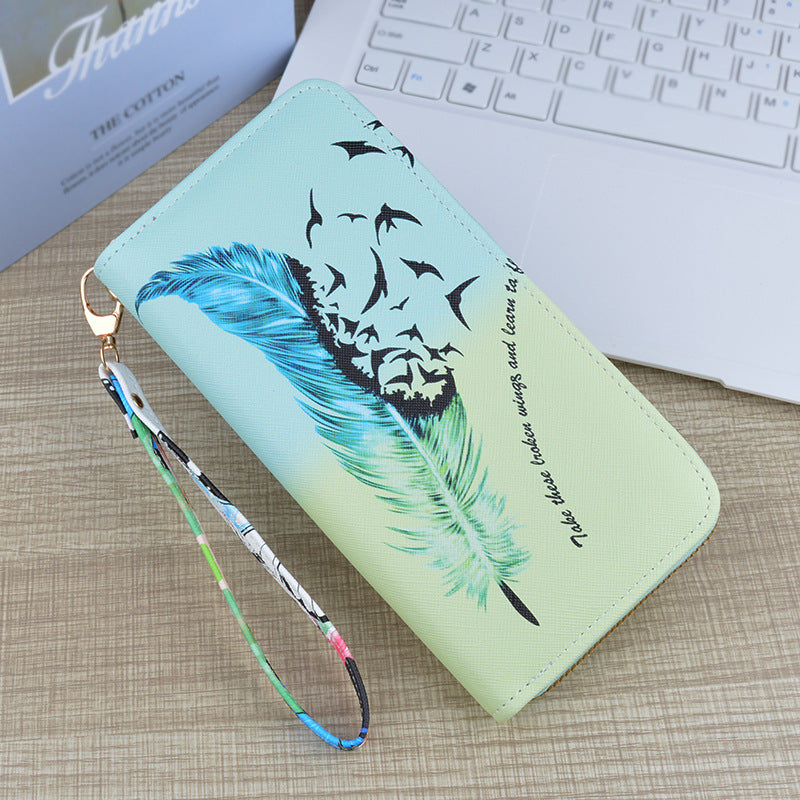 Women's Zipper Soft Leather Fashion Cross Print Ladies Wallet
