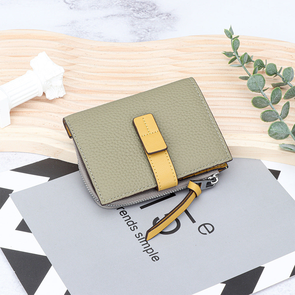 Women's Leather Short Fashion Color Contrast Thin Ladies Wallet