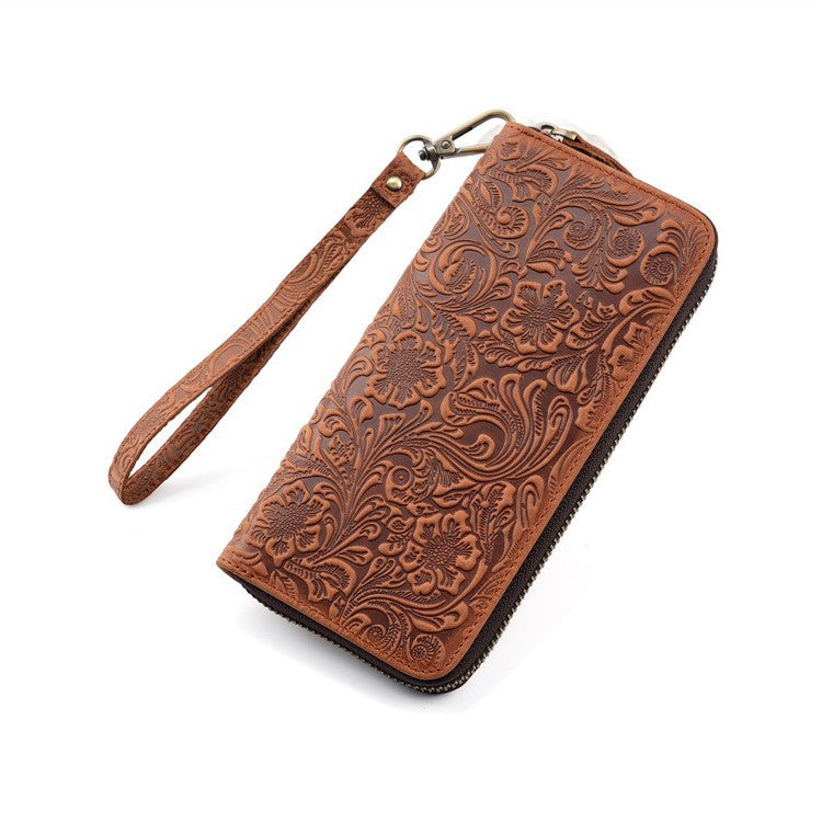 Women's & Men's Crazy Horse Leather Long Genuine Pure First Men's Wallet
