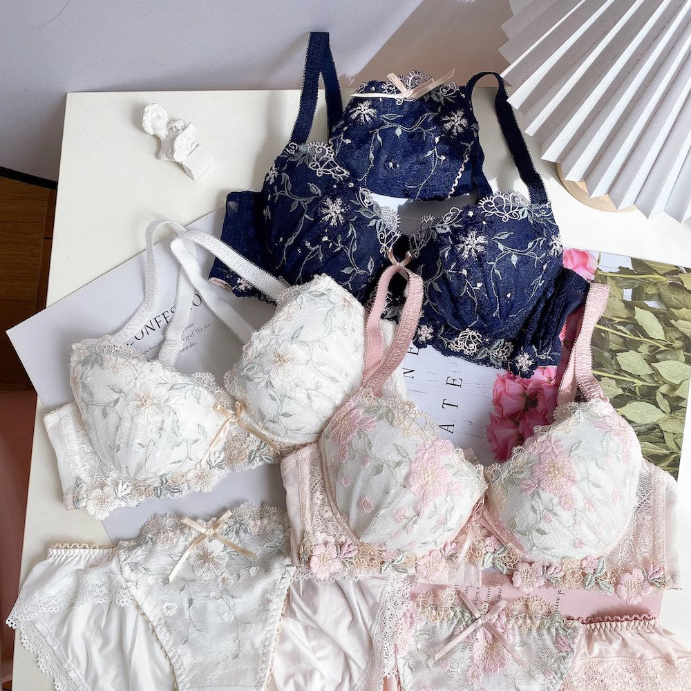 Sexy Lace Embroidery Small Breast Thin Girly Soft Steel Bras