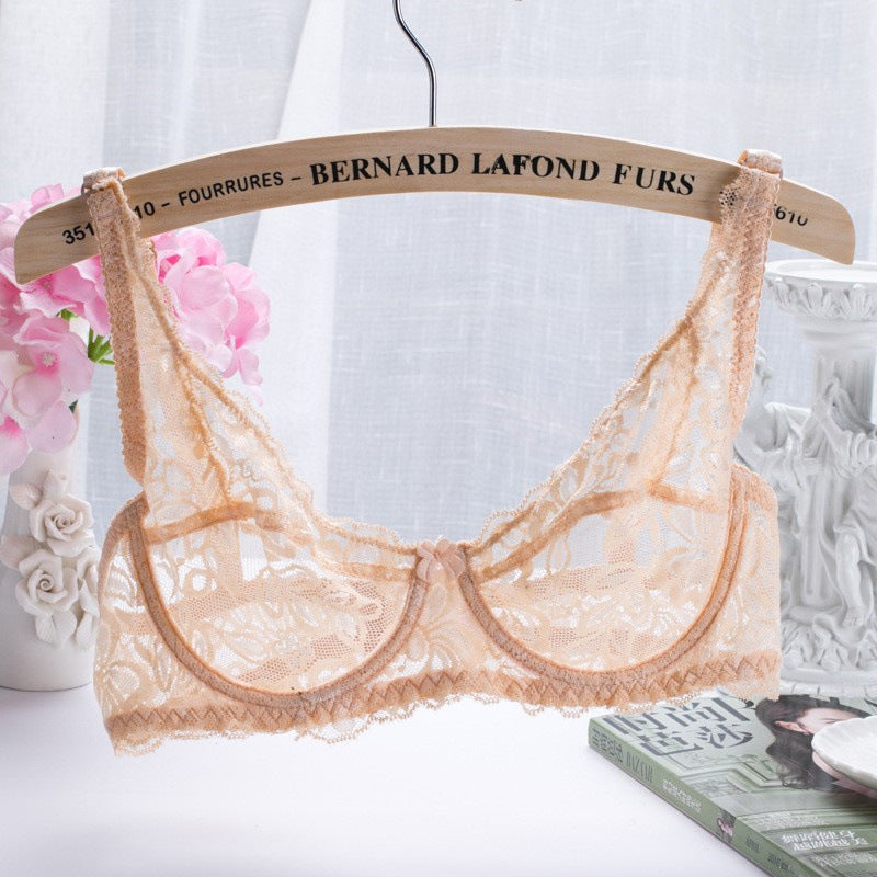 Women's Thin Sexy Single Layer Full Lace Transparent Cup Lingerie Sets