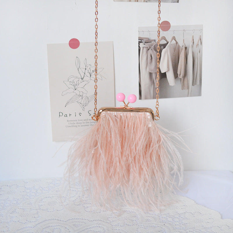 Women's Affordable Luxury Style Niche Furry Dinner Mini Ostrich Fashion Clutch Purses