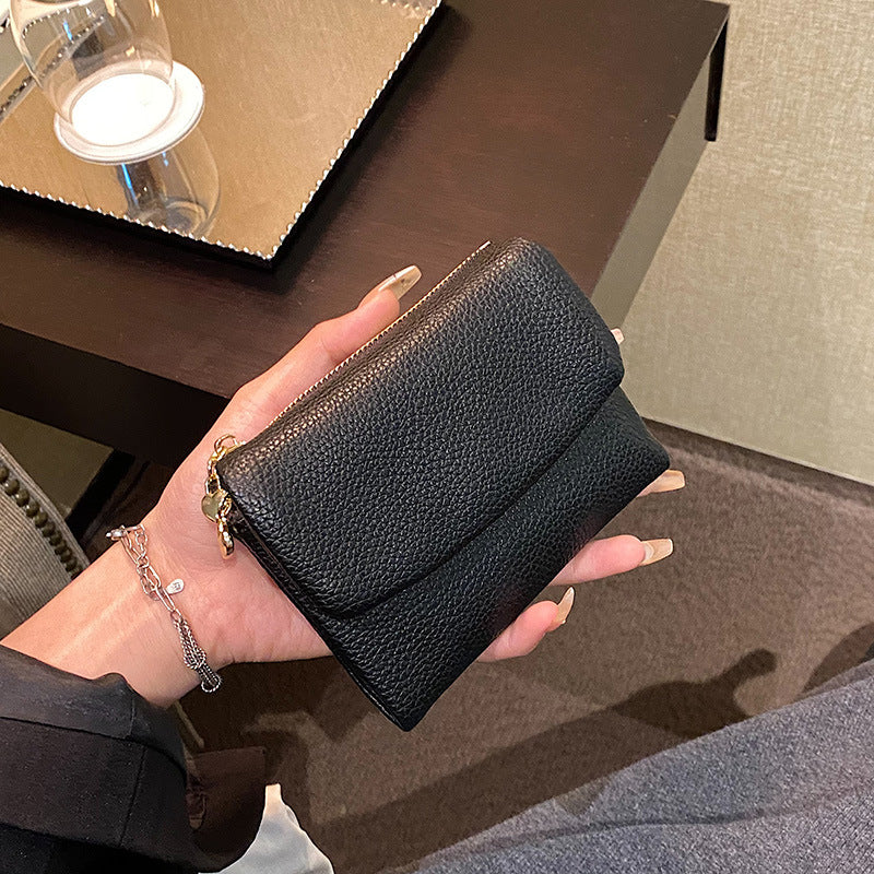 Women's Litchi Pattern Short Folding Large Capacity Card Holder