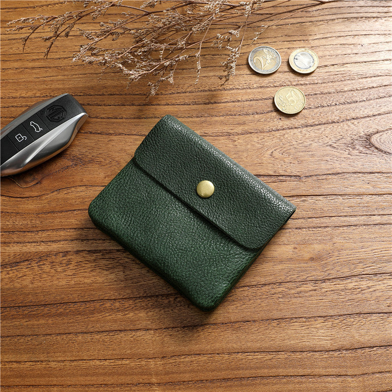 Women's & Men's Vegetable Tanned Leather Cowhide Short Genuine Leisure Simple Green Ladies Wallet