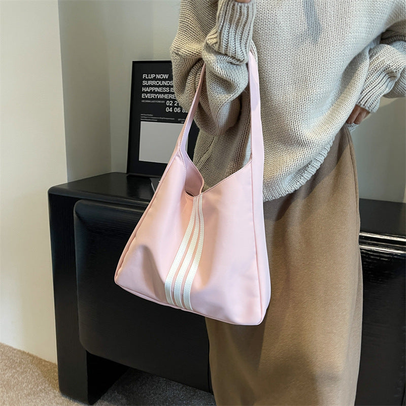 Women's Color Three Bars Simple Lightweight Underarm Large Bags