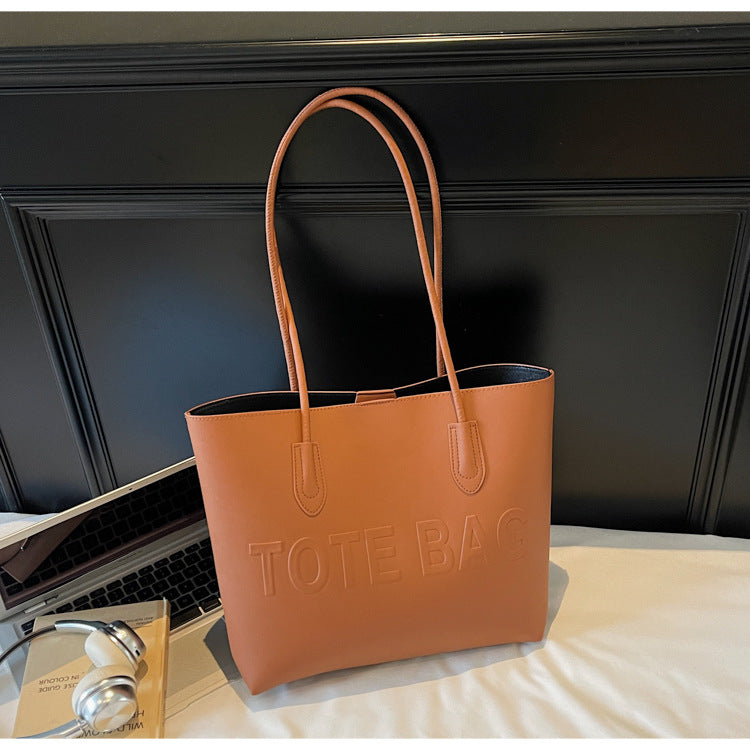 Women's Indentation Letter Texture Large Capacity Fashion Retro Commuter Portable Women's Shoulder Bag