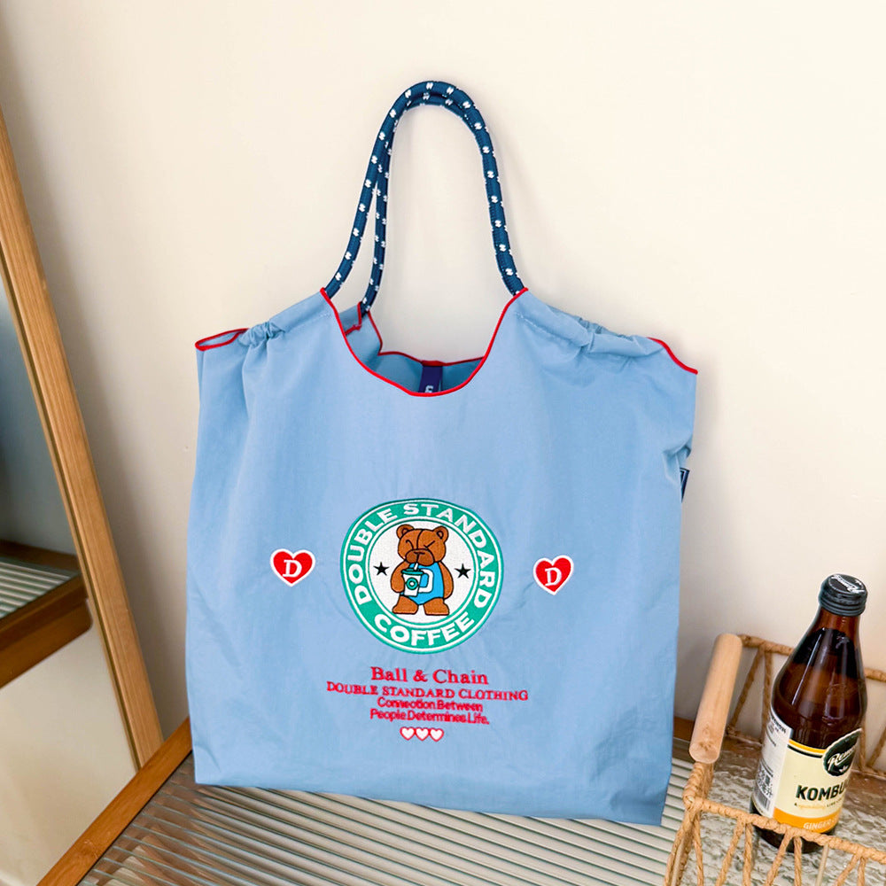 Women's Summer Needle Embroidery Nylon Large Capacity Shoulder Bags