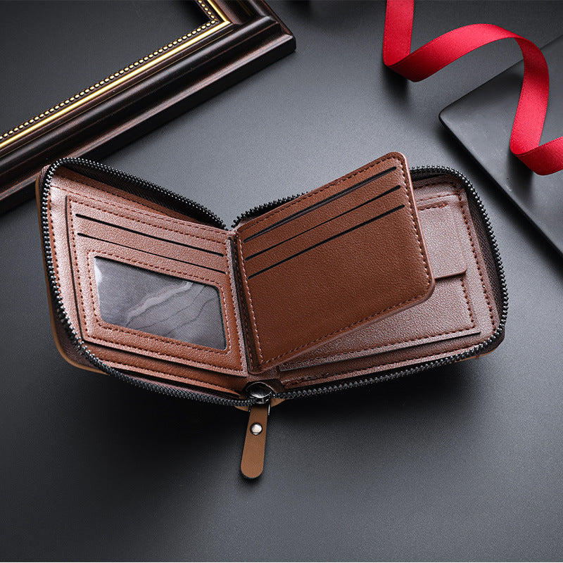 Men's Chain Retro Style Horizontal Zipper Fashion Short Men's Wallet