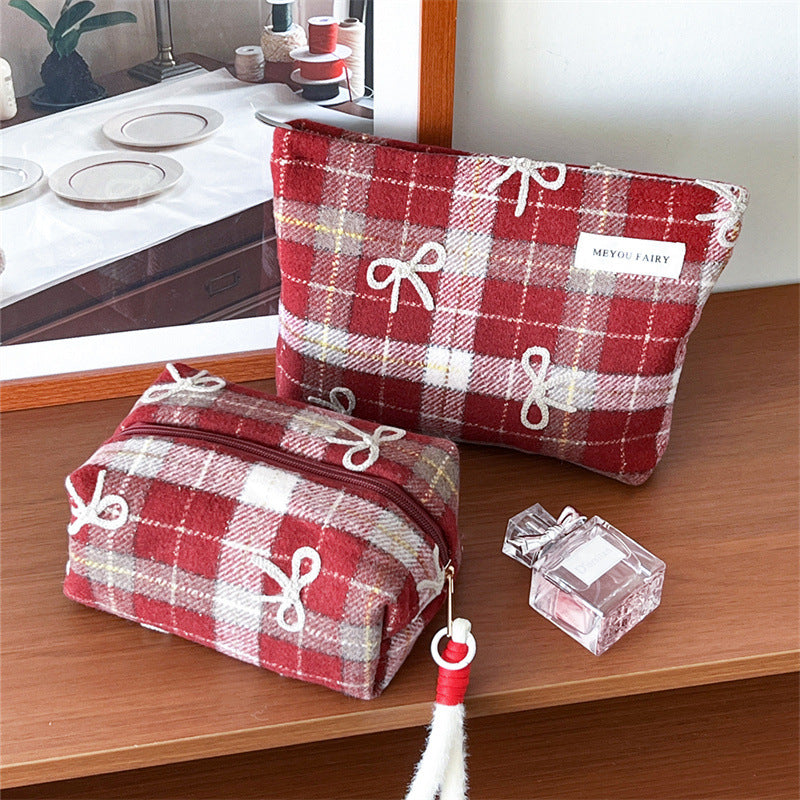 Bow Plaid Valentine's Day Gift Wash Liner Makeup Bag