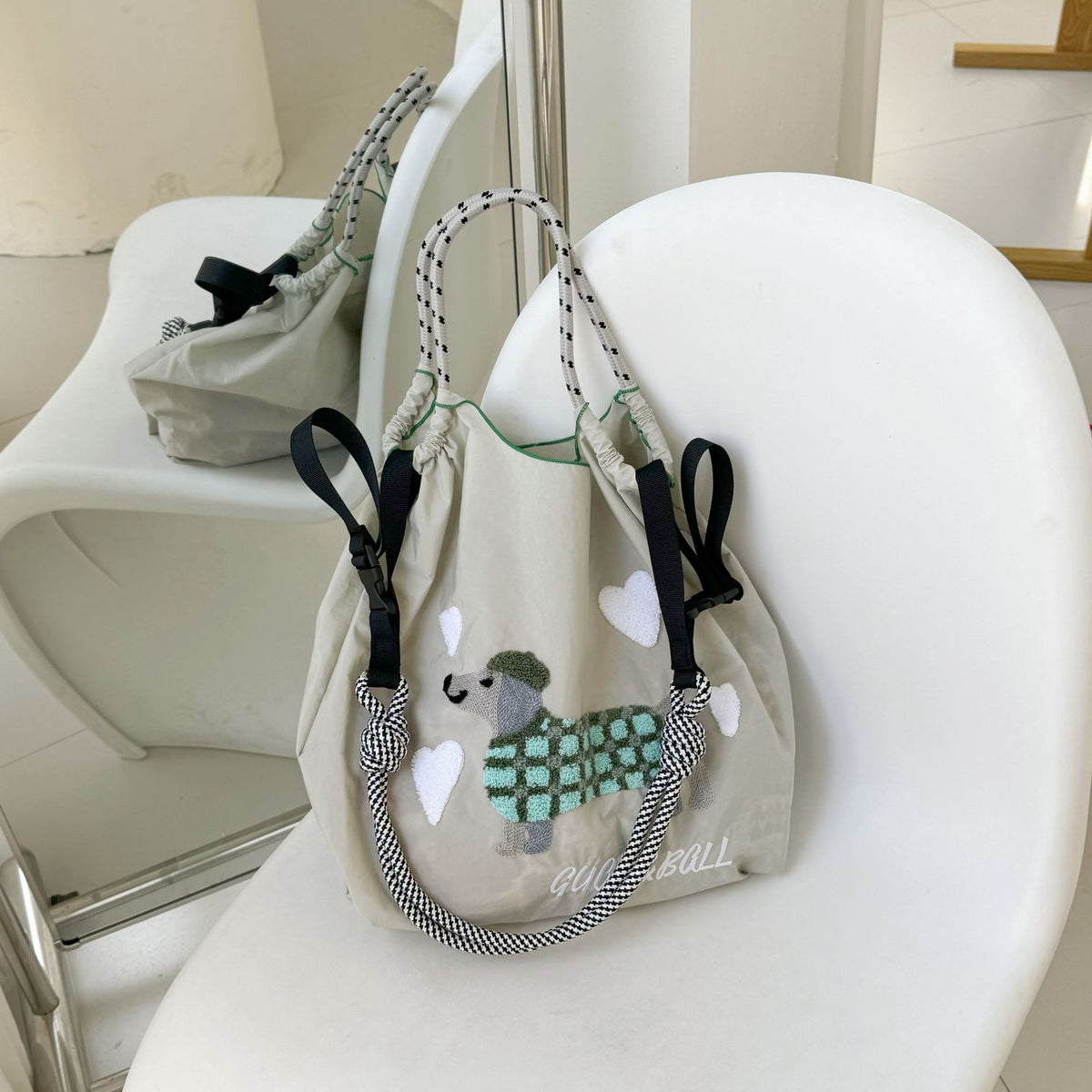 Style Cute Dog Towel Embroidery Embroidered Large Women's Shoulder Bag