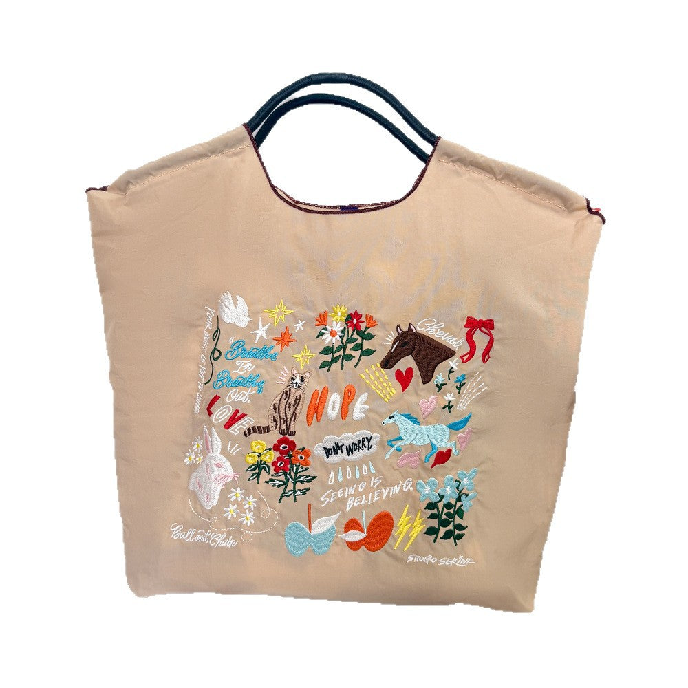 Women's Summer Needle Embroidery Nylon Large Capacity Shoulder Bags