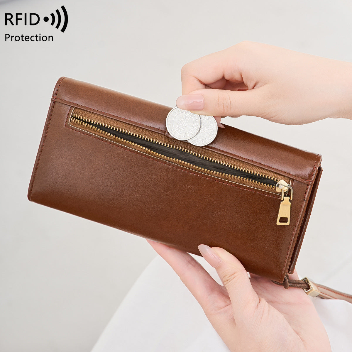 Women's Swiping Oil Wax Leather Long Vintage Ladies Wallet