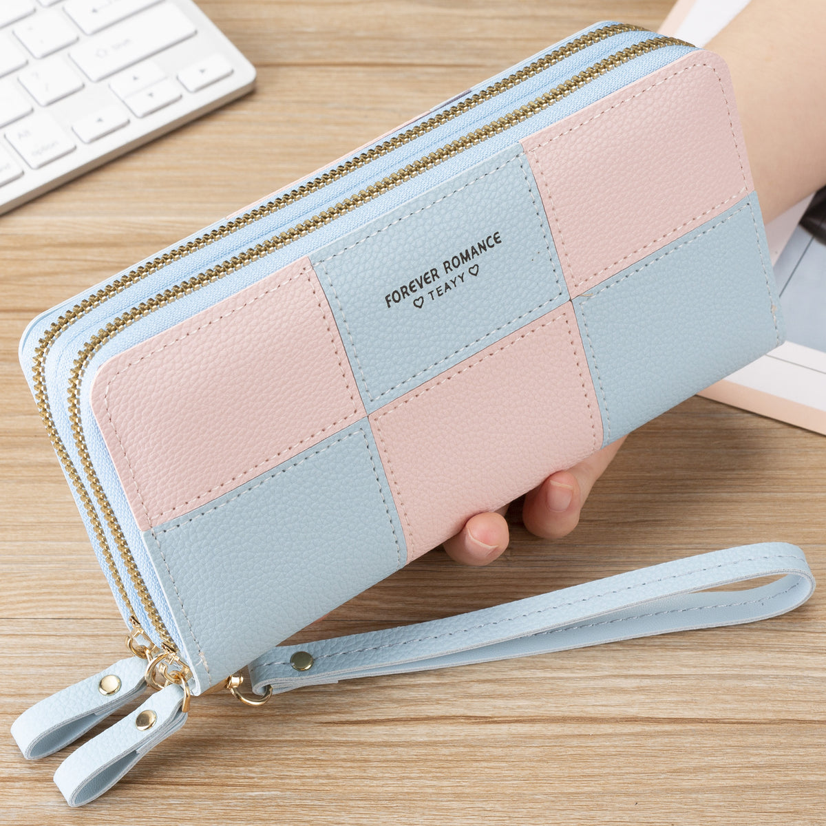 Women's Lady Long Three-color Stitching Simple Zipper Mobile Billfold Phone Bags