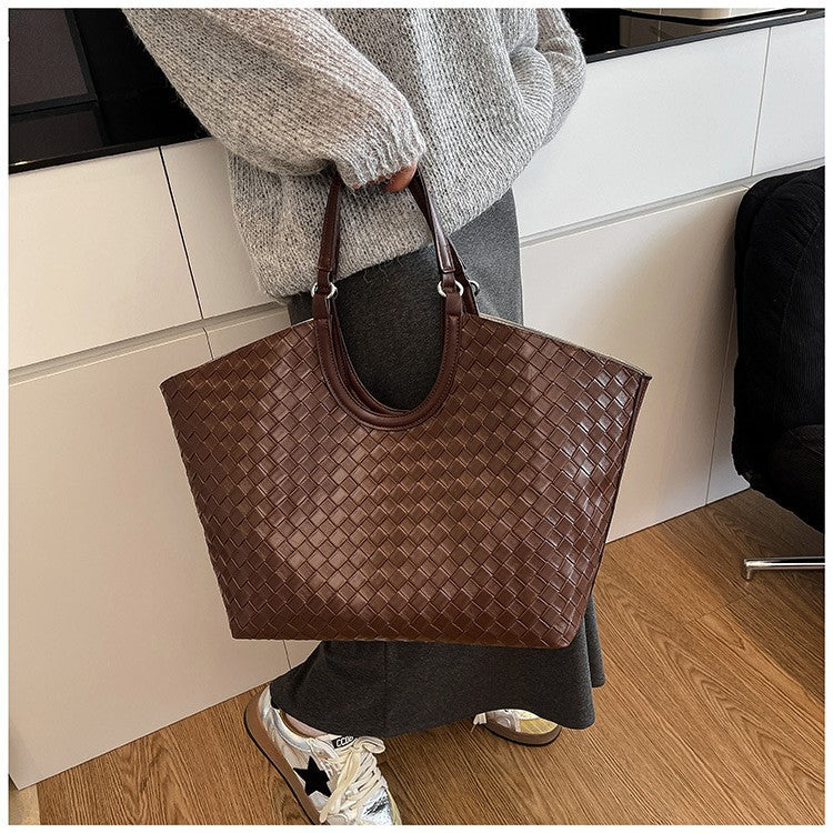 Retro Imitation Woven Pattern Simple Large Capacity Shoulder Bags