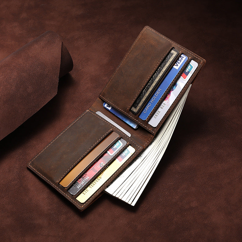 Men's Crazy Horse Leather Short Chic Genuine Card Holder