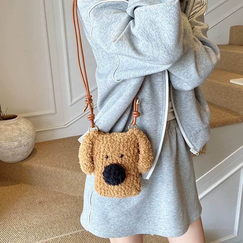 Women's Cartoon Cute Plush Puppy Lightweight Mini Women's Messenger Bag