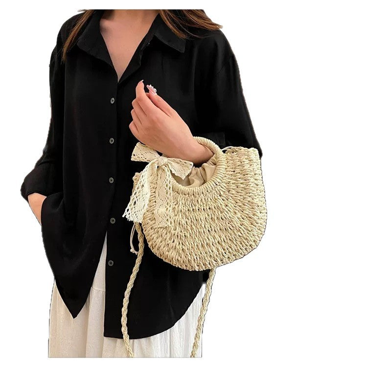 Women's Fashion Handmade Woven Lace Bow Summer Vacation Women's Messenger Bag